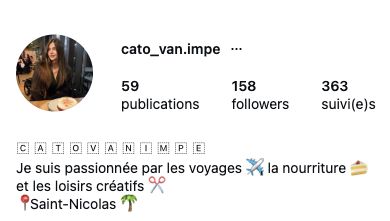 Capture mobile du haut d’un profil Instagram — Belgique