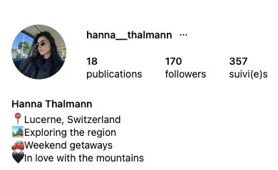 Capture mobile du haut d’un profil Instagram — Suisse