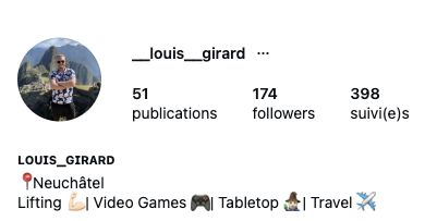 Capture mobile du haut d’un profil Instagram — Suisse